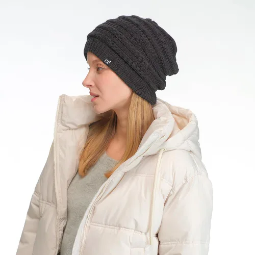 Vista 44 de C.C Winter Oversized Beanie Hat with Fuzzy Lining – Thick Knit Thermal Beanie for Cold Weather, Soft Warm Fleece Lined Cap