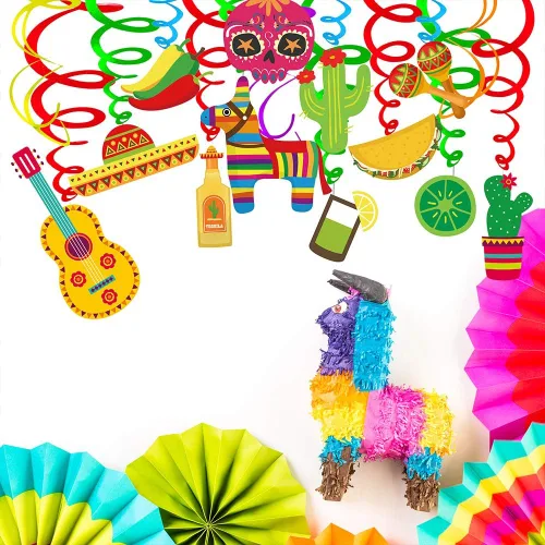 Vista 5 de Supla 30 piezas de decoración de remolinos colgantes para fiesta, fiesta mexicana, Cinco de Mayo, remolinos colgantes, serpentinas colgantes