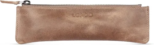 Vista 8 de Londo Estuche para bolígrafos y lápices de piel de vaca genuina con cremallera, soporte delgado para pluma estilográfica, bolsa para lápices Negro