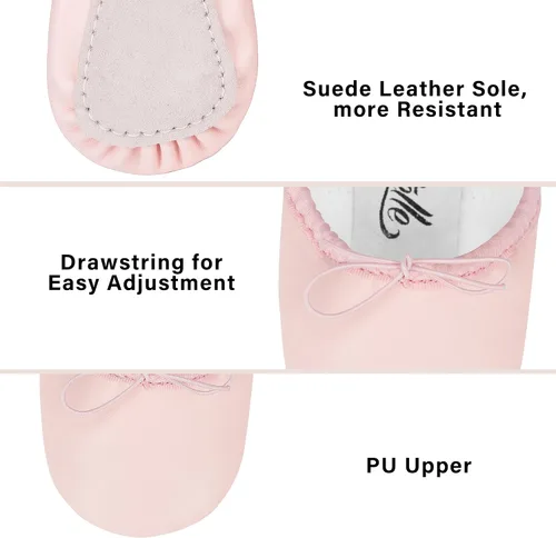 Vista 5 de Stelle Zapatos de ballet para niñas, zapatillas de baile de piel sintética para niños, zapatos de bailarina para niños pequeñosniños grandesmujeres