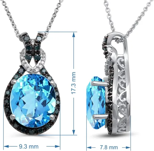 Vista 2 de Collar con pendiente de lazo ovalado de topacio azul con diamantes blancos y azules, 18
