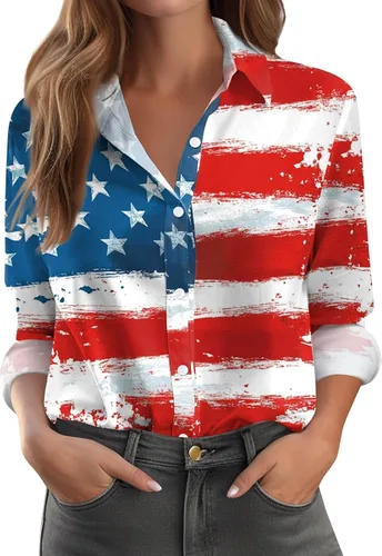 Vista 14 de Camisetas de San Valentín para mujer, camisas con botones, blusas de corazón, elegantes, informales, cuello de solapa, manga larga, suave, cómoda