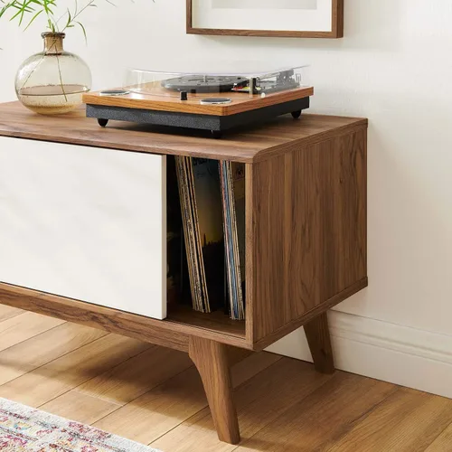 Vista 2 de Modway Envision Mid-Century - Soporte moderno para discos de vinilo de 37 pulgadas, 37 pulgadas, color blanco nogal