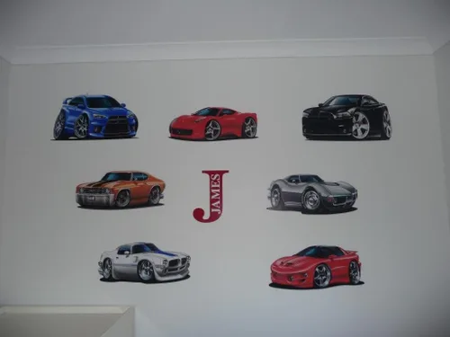 Vista 6 de 1970 Datsun 240Z - Calcomanía de pared de coche de dibujos animados de 2 pies de largo, calcomanía gráfica de coche deportivo para hombre, cueva