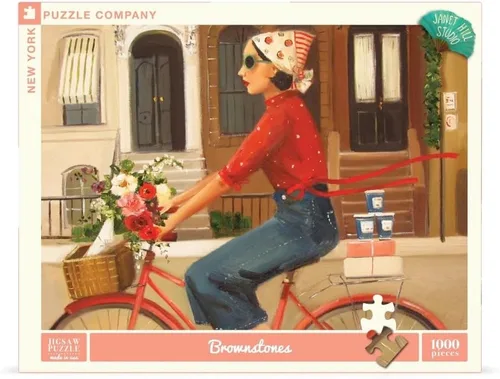 Vista 3 de New York Puzzle Company - Janet Hill Brownstones - Rompecabezas de 1000 piezas para noches de juego familiares por Janet Hill