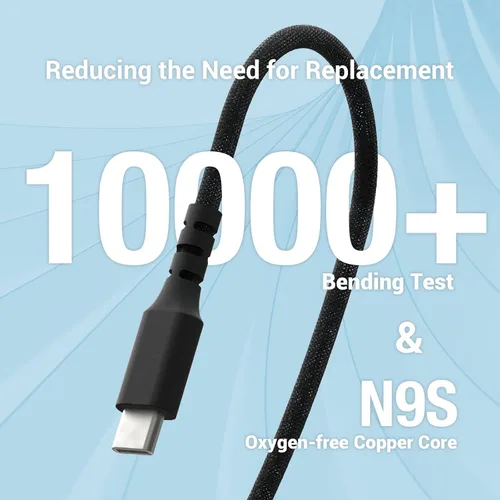 Vista 4 de Cable USB C de 240 W, cable USB C a USB C de 1.6 pies, cable de nailon trenzado de alta elasticidad tipo C 5A, cable de carga rápida compatible