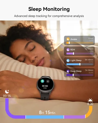 Vista 3 de Reloj inteligente para hombres y mujeres: rastreador de fitness con Bluetooth con pantalla táctil de 1.27 pulgadas, monitor de frecuencia cardíaca