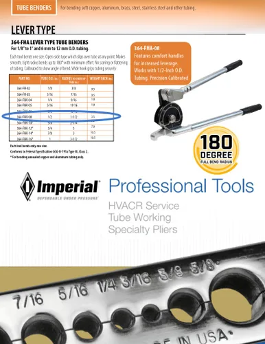 Vista 7 de Imperial Tool 364FHA08 - Doblador de tubo tipo palanca para tubos de 1/2" de diámetro exterior