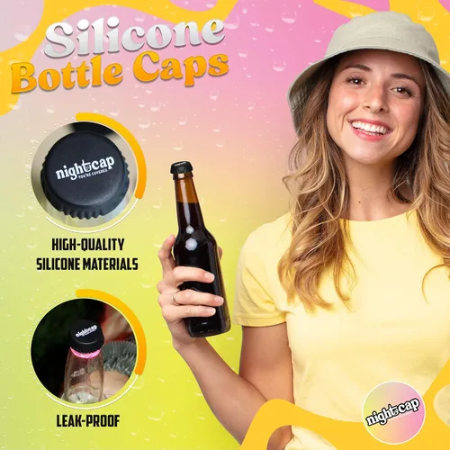 Vista 2 de NightCap Funda de bebida para botellas, cubierta de silicona para botellas de cerveza y protector de tapa de botella, tapa de seguridad