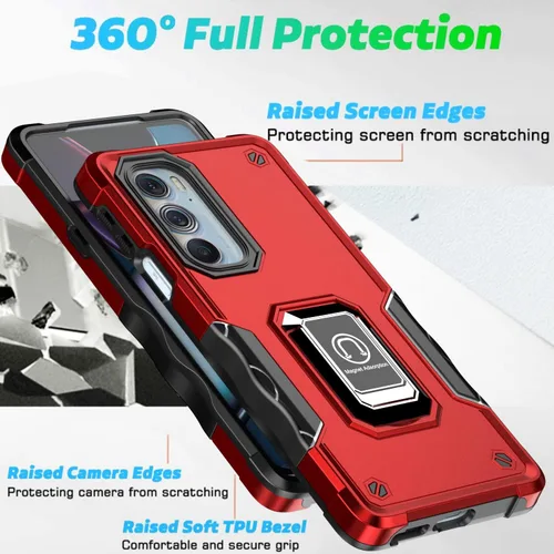 Vista 7 de Funda para Moto Edge Plus 2022/Edge X30/Edge 30 Pro con protector de pantalla, soporte magnético integrado para automóvil, funda protectora para Rojo
