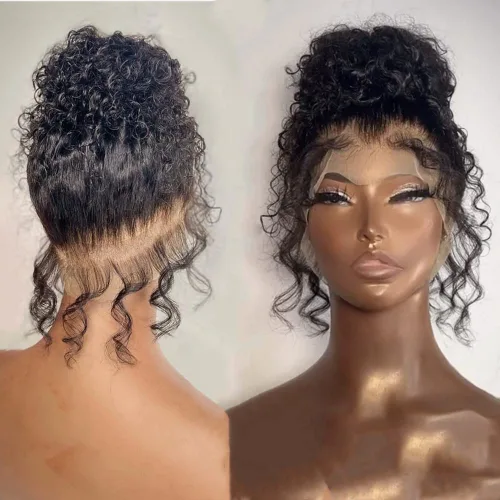 Vista 24 de ghotool Pelucas de cabello humano ondulado con encaje frontal de 13 x 6 pulgadas, densidad 200, pelucas de cabello humano HD transparente de 13 x 6