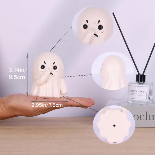 Vista 3 de Figura pequeña de fantasma con nariz de sujeción, bonita estatua de baño de fantasma, decoración de Halloween para interiores, para escritorio