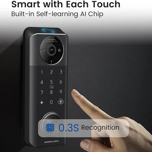 Vista 2 de Cerradura inteligente con cámara sin llave cerradura de puerta de entrada 2K Video WiFi cerrojo huella digital teclado aplicación Control remoto