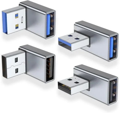 Vista 8 de AreMe Adaptador USB 3.0 de 90 grados, paquete de 4, arriba y abajo, ángulo Negro