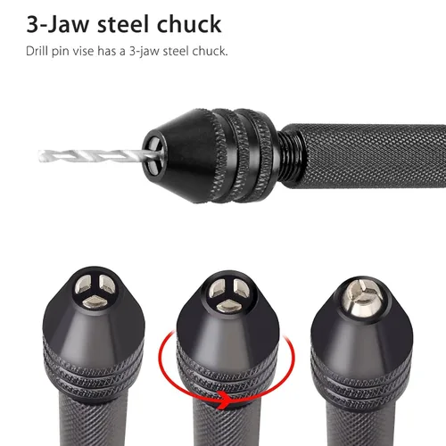 Vista 3 de Juego de 60 taladros manuales con tornillo de banco, micro mini brocas helicoidales, herramienta de tornillo de banco para resina y madera, joyería