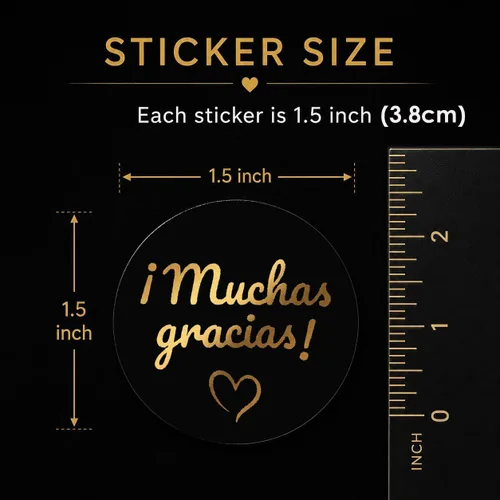 Vista 3 de 500pcs Gold Foil Gracias Stickers Roll, 1.5 Inch Round Metallic Gold Labels in Spanish Thank You, Self-Adhesive Seals for Small Business Packaging