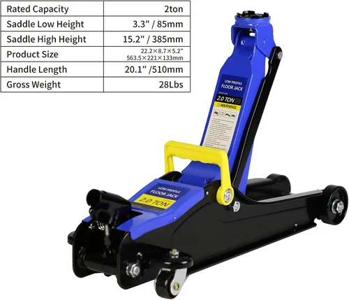 Vista 2 de LKTART Gato hidráulico de piso de 2 toneladas de bajo perfil para automóvil con rango de elevación de pistón único 3.3"-15.2