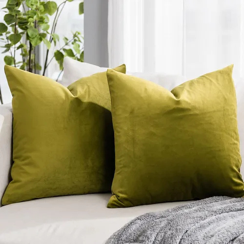 Vista 9 de Juego de 2 fundas de almohada decorativas de terciopelo de 14 x 14 pulgadas con cremallera, fundas de cojín cuadradas suaves y lisas de lujo