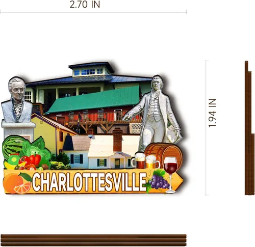 Vista 3 de Imán de madera de Charlottesville de Estados Unidos, imanes 3D para nevera, recuerdos coleccionables, decoración hecha a mano, 2