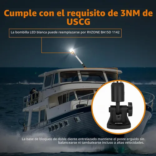 Vista 3 de RVZONE 12" 180° plegable hacia abajo, 360° blanco LED barco ancla luz, IP67 Negro