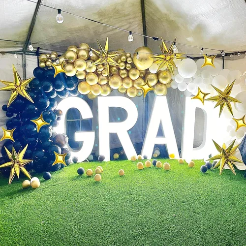 Vista 6 de 6 globos de aluminio de 22 pulgadas y 10 globos de aluminio de 10 pulgadas con estrella - Dorado, globos de estrella de 12 puntas y 4 puntas para 16