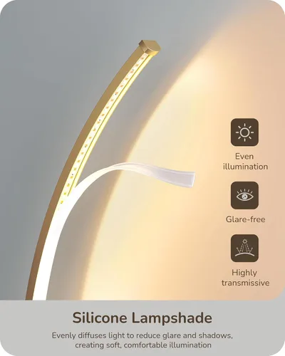 Vista 3 de EDISHINE Lámpara de mesa LED curva, moderna lámpara de noche con 3 temperaturas de color y atenuación continua, aluminio y hierro, lámpara de mesita