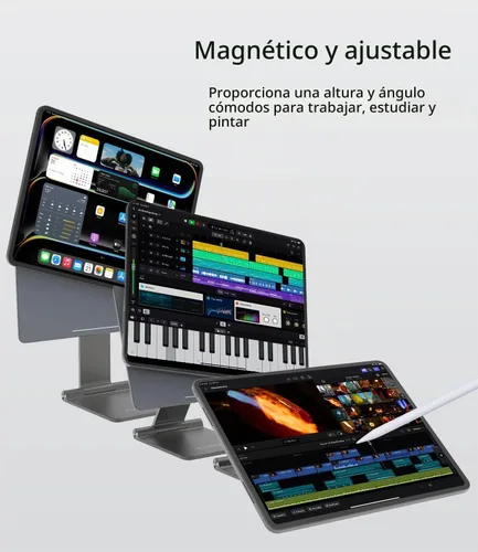 Vista 2 de KU XIU Soporte magnético plegable solo para iPad Pro 11 M4 (2024), soporte de tableta ajustable de aleación de aluminio de 360°, soporte