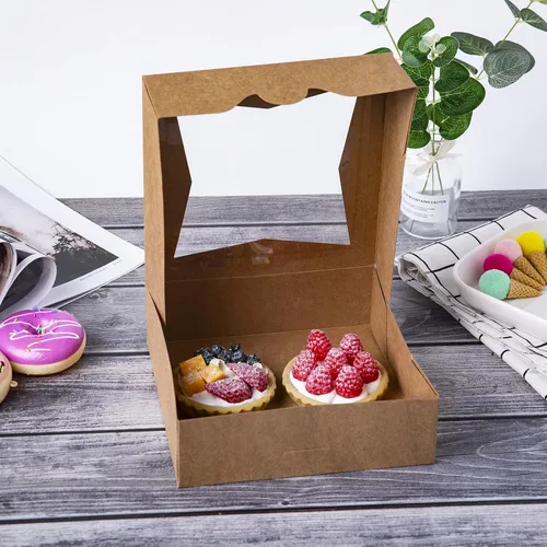 Vista 3 de ONE MORE [15 piezas] Cajas de pastel de panadería marrón de 8 pulgadas, caja de cartón kraft para galletas con ventana emergente automática cajas