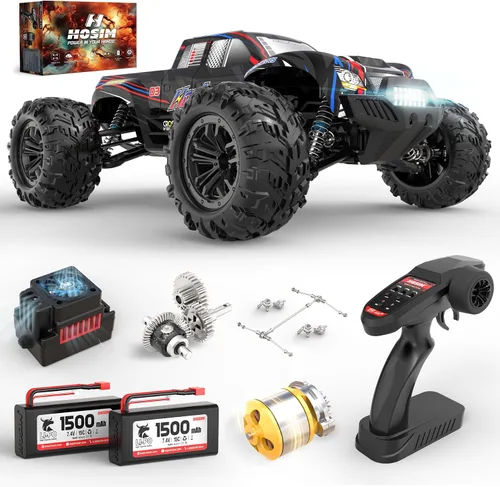 Vista 8 de Hosim Coche RC 1/10 para adultos y niños de 48+KMH, auto eléctrico de control remoto de alta velocidad, camión RC grande 4 x 4 todoterreno, todo