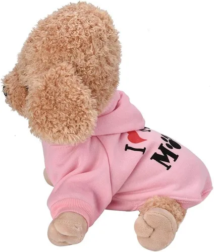 Vista 4 de Ropa para mascotas Howstar, sudadera con capucha para perro con la frase "I love my mom", M, Rosado