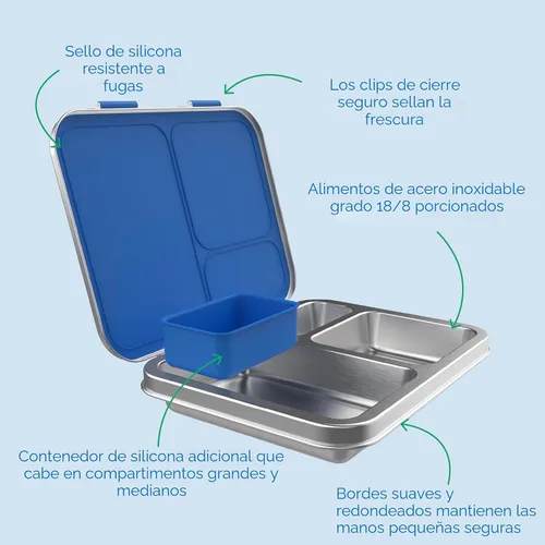 Vista 6 de Bentgo Kids - Lonchera de acero inoxidable resistente a derrames para niños, de 3 compartimentos con contenedor de silicona adicional, duradera