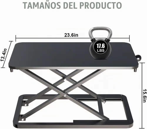 Vista 5 de Elevador de teclado para escritorio: convertidor de escritorio de pie ajustable de 23.6 pulgadas, elevador de mesa para estar de pie, elevador
