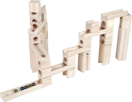 Vista 2 de Golden Age Juguetes de carrera de mármol, 60 piezas de madera clásicas rampas de construcción de pista para niños pequeños
