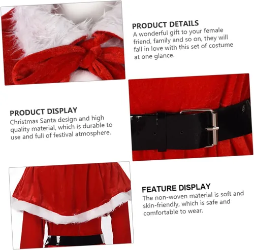 Vista 6 de KESYOO - Disfraz de Papá Noel para mujer, diseño de Papá Noel con gorro rojo y accesorios de cosplay