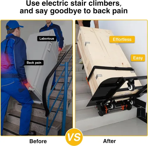 Vista 4 de Carro eléctrico para escaleras, carga máxima de 400 libras, resistente, con 6 ruedas, para almacén logístico de muebles, color negro