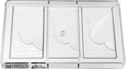 Vista 2 de CM 3844 Louis Amado - Molde de policarbonato transparente para chocolate con 3 cavidades rectangulares para tabletas con mensaje de corazón, 2.756