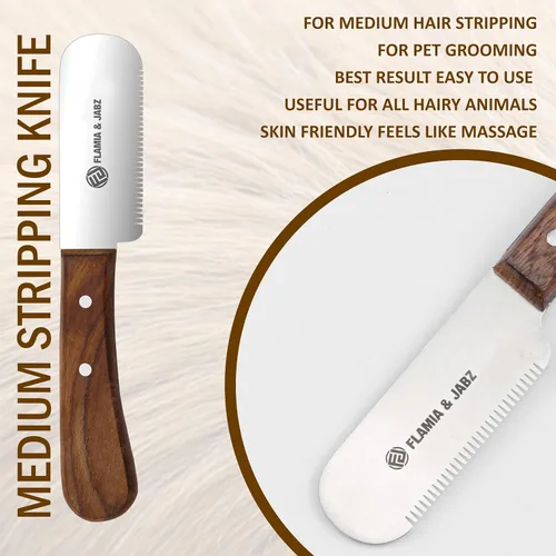 Vista 6 de FLAMIA & JABZ Cuchillo profesional para pelar a mano para el aseo de perros, herramienta para recortar, mango de madera Meranti rojo agarre