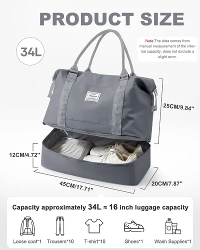 Vista 28 de Bolsa de viaje para mujer, bolsa deportiva para gimnasio, H-Negro