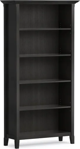Vista 25 de SIMPLIHOME Amherst - Librero de 70 pulgadas de alto con 5 estantes de madera maciza en color marrón rústico, almacenamiento transicional para sala