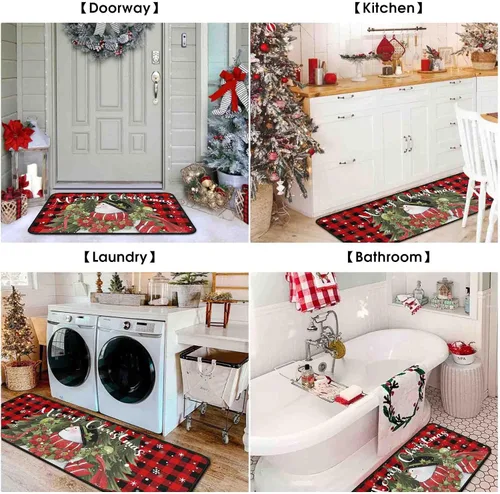 Vista 6 de 2 Piezas Alfombras y Tapetes de Cocina de Navidad para Piso con Base Antideslizante Tapete Feliz Navidad Decoración de Cocina Anti Fatiga