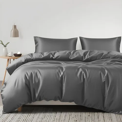 Vista 10 de Linenwalas Juego de funda de edredón Tencel Lyocell con bolsillo profundo, sábana ajustada, viscosa hecha de eucalipto, juego de ropa de cama Gris