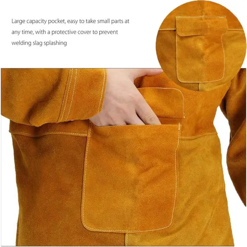 Vista 8 de Leather Welding Apron with Sleeves,Heavy Duty Welding Jacket,Heat Flame Resistant Welder Apron for Men