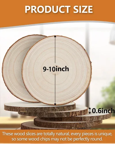 Vista 3 de Juego de (10) rebanadas de madera de 9 a 10 pulgadas, centros de mesa de madera para mesas, rebanadas de madera para centros de mesa, rondas