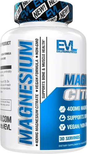 Vista 4 de EVL Cápsulas de citrato de magnesio de 400 mg – Suplemento de salud muscular y ósea con citrato de magnesio puro para relajación muscular y fuerza