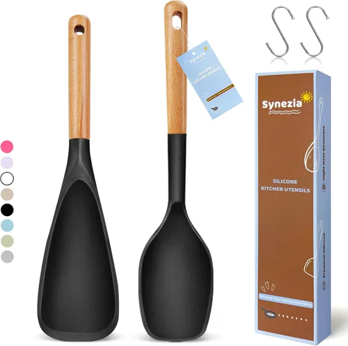 Vista 7 de Juego de cucharas de cocina de silicona grandes, 2 cucharas de servir resistentes al calor, espátula antiadherente multifunción para mezclar Berry