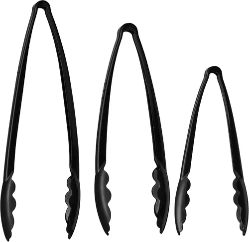 Vista 5 de Plasticpro Juego Combinado de Pinzas para Servir Negras Reutilizables de Servicio Pesado - 4 Piezas (7.5'', 9'', 12'') para Cocina, Barbacoa