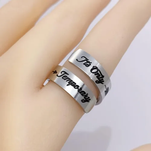 Vista 25 de HOFOYA Anillos inspiradores ajustables de acero inoxidable, anillos de grabado, joyería motivacional, graduación, San Valentín, regalos