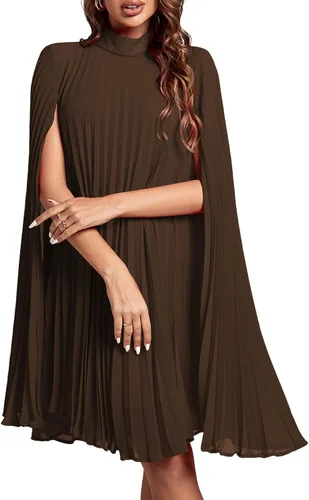 Vista 12 de Rooscier Vestido midi de fiesta plisado con cuello alto falso y espalda abierta para mujer