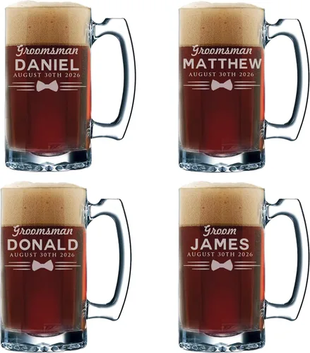Vista 8 de Conjuntos personalizados de tazas de cerveza padrinos de boda, estilo uniforme de 12 oz (1)