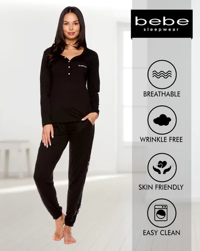 Vista 4 de bebe Conjunto de pijama para mujer con bolsillos, camisa de manga larga y pantalones de pijama